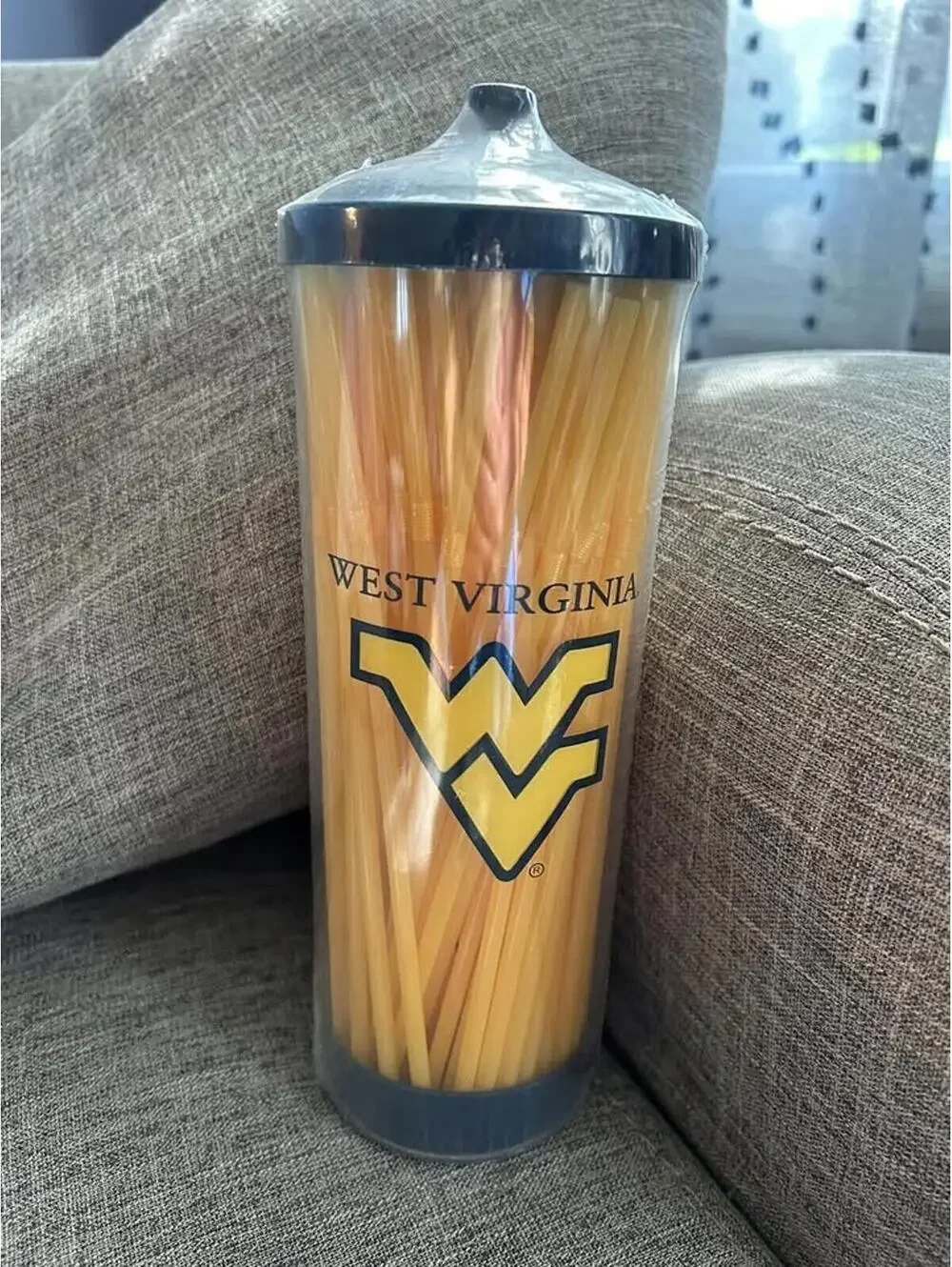West Virginia University WVU Straw Container Dispenser New